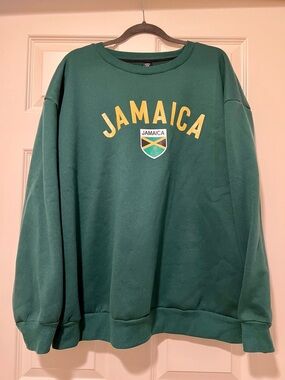 SHEIN Green Jamaica Graphic Crewneck Sweatshirt with Yellow Accent